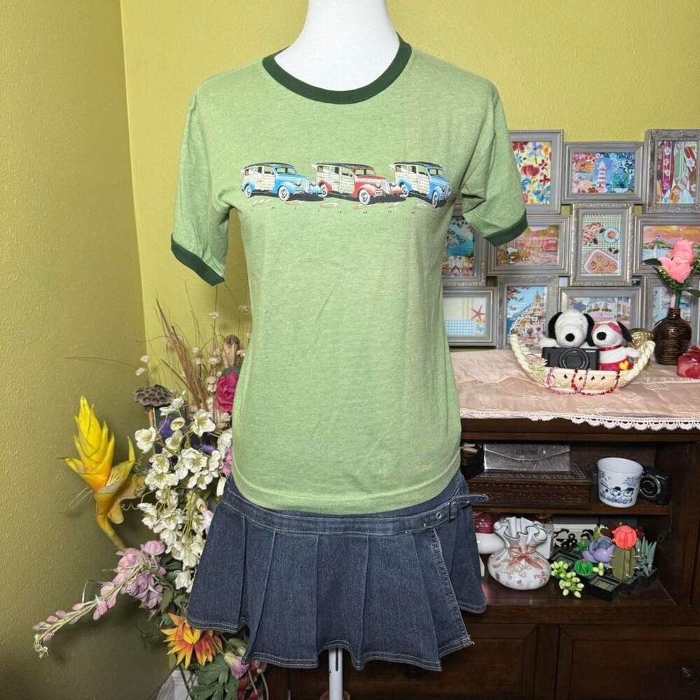 Vintage Green Graphic Car T-Shirt Size Large